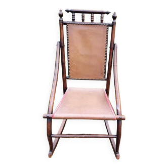 Leather and bamboo rocking chair