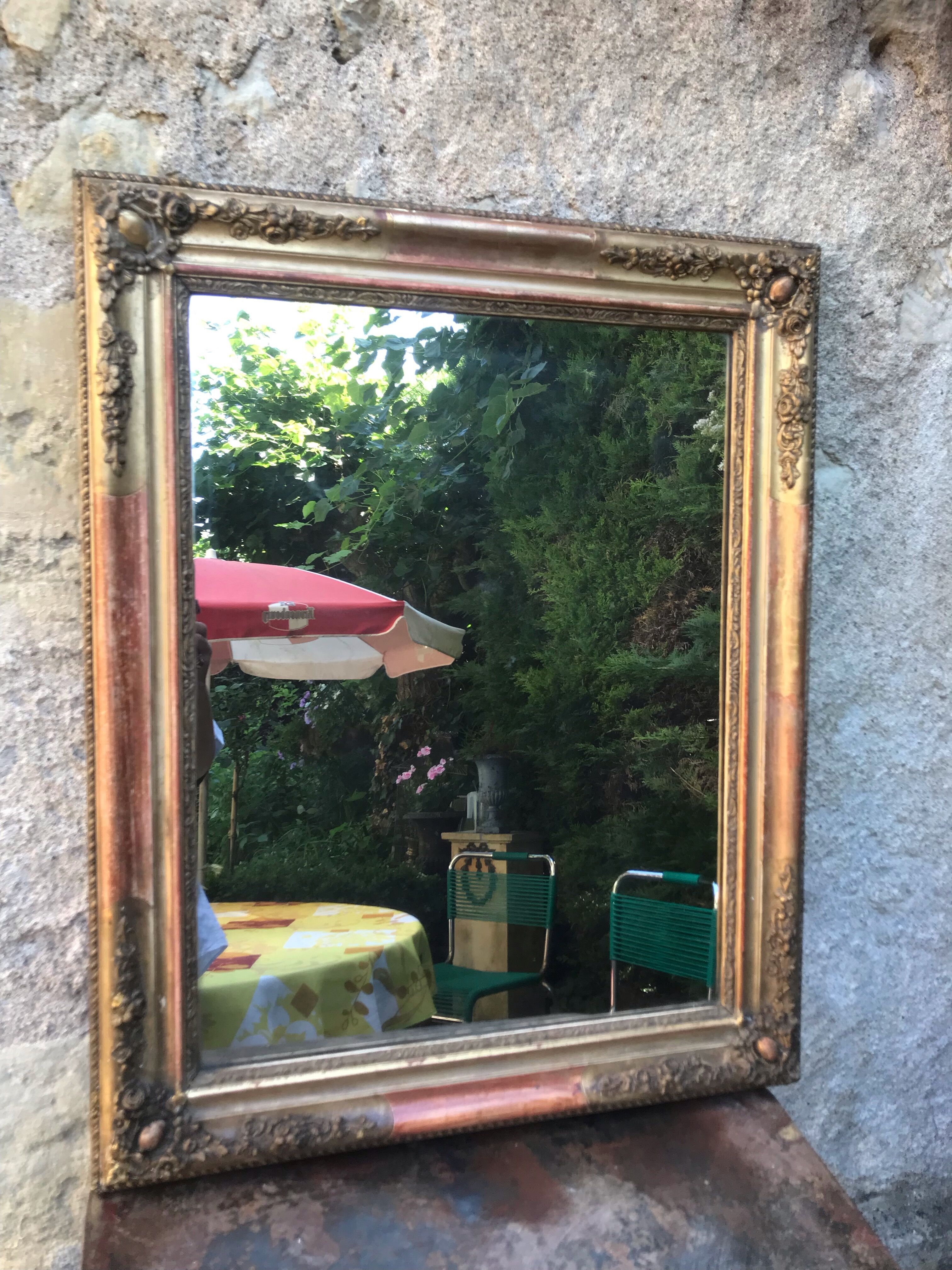 Golden mirror with gold leaf 79 x 53 cm