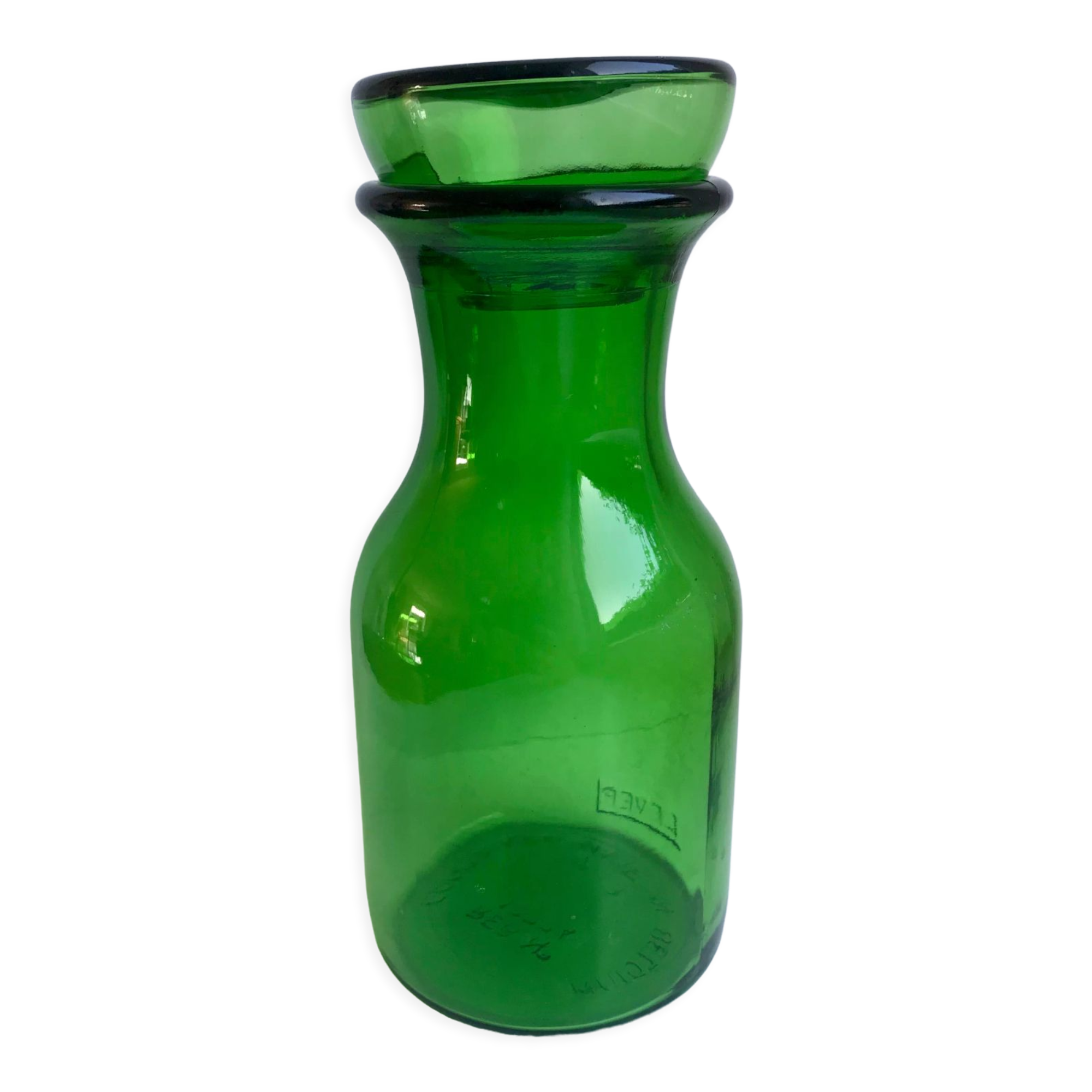 Green glass apothecary decanter made in belgium 70s