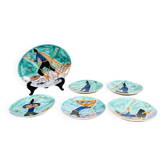 Magnificent set of 5 plates and 1 dish by Cesare Sartori for Sica.