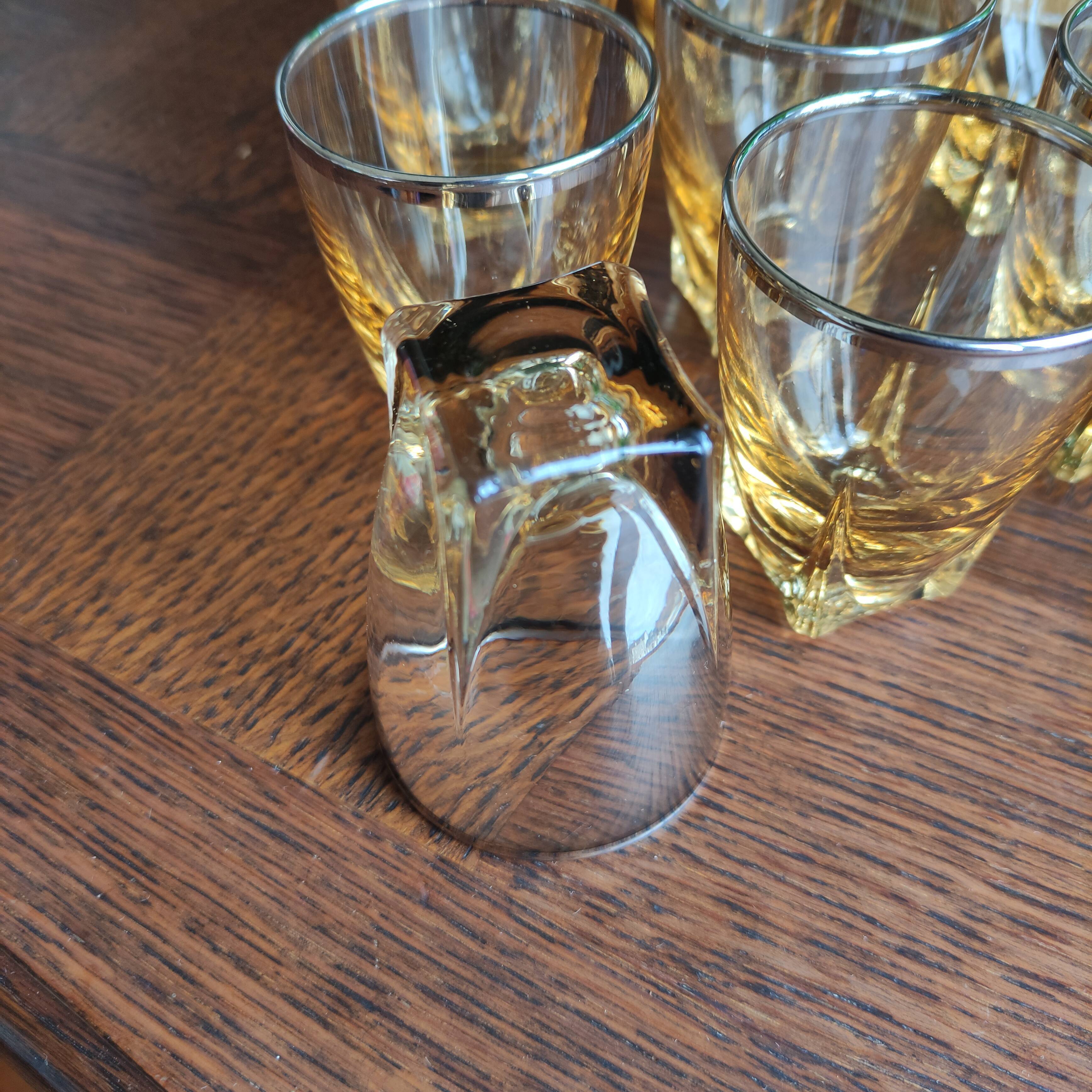Set of 8 tinted glass shooter glasses with silvering