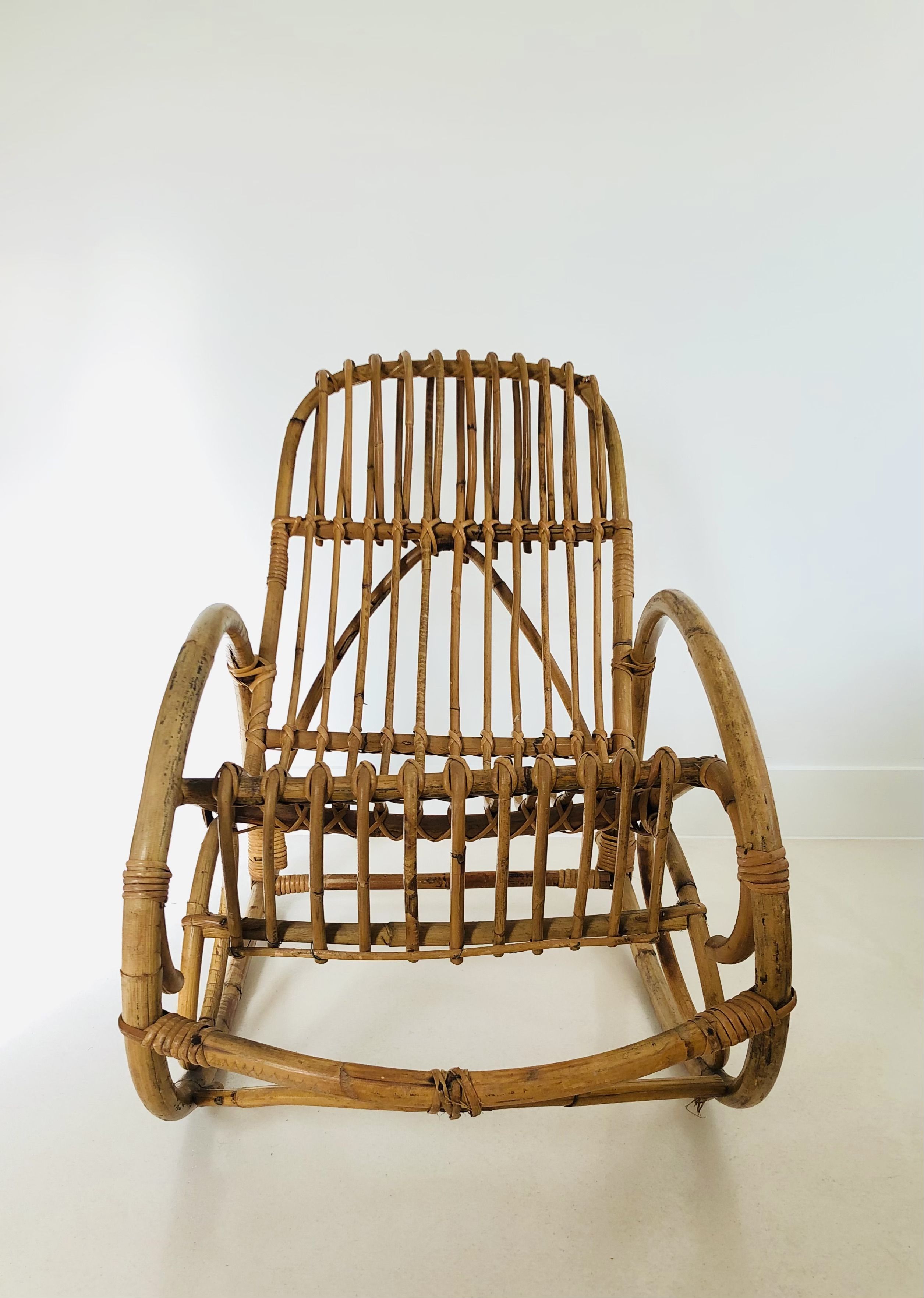 Rocking chair in rattan for children, Italy 60s