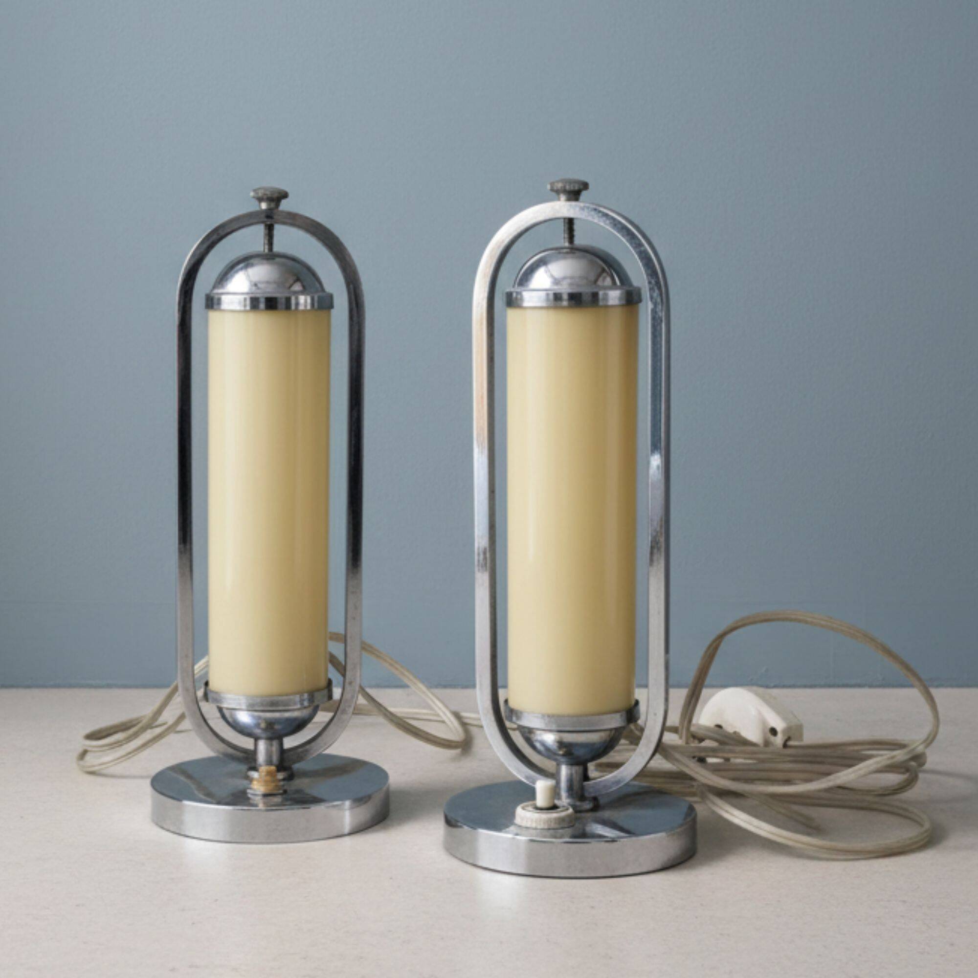Pair of Bauhaus functionalist chrome table lamps, Czechoslovakia 1930s