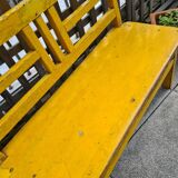 Banc d'écolier en bois jaune, années 60