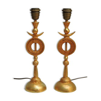 Pair of Gilded Bronze Lamp by Pierre Casenove for Fondica, France