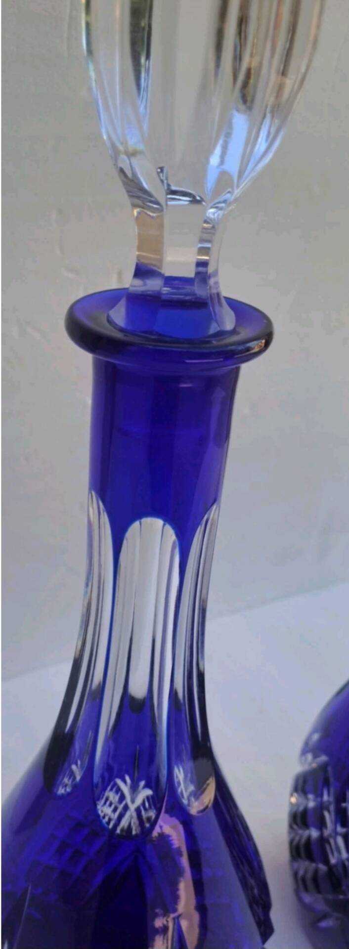 Pair of cobalt blue crystal carafes