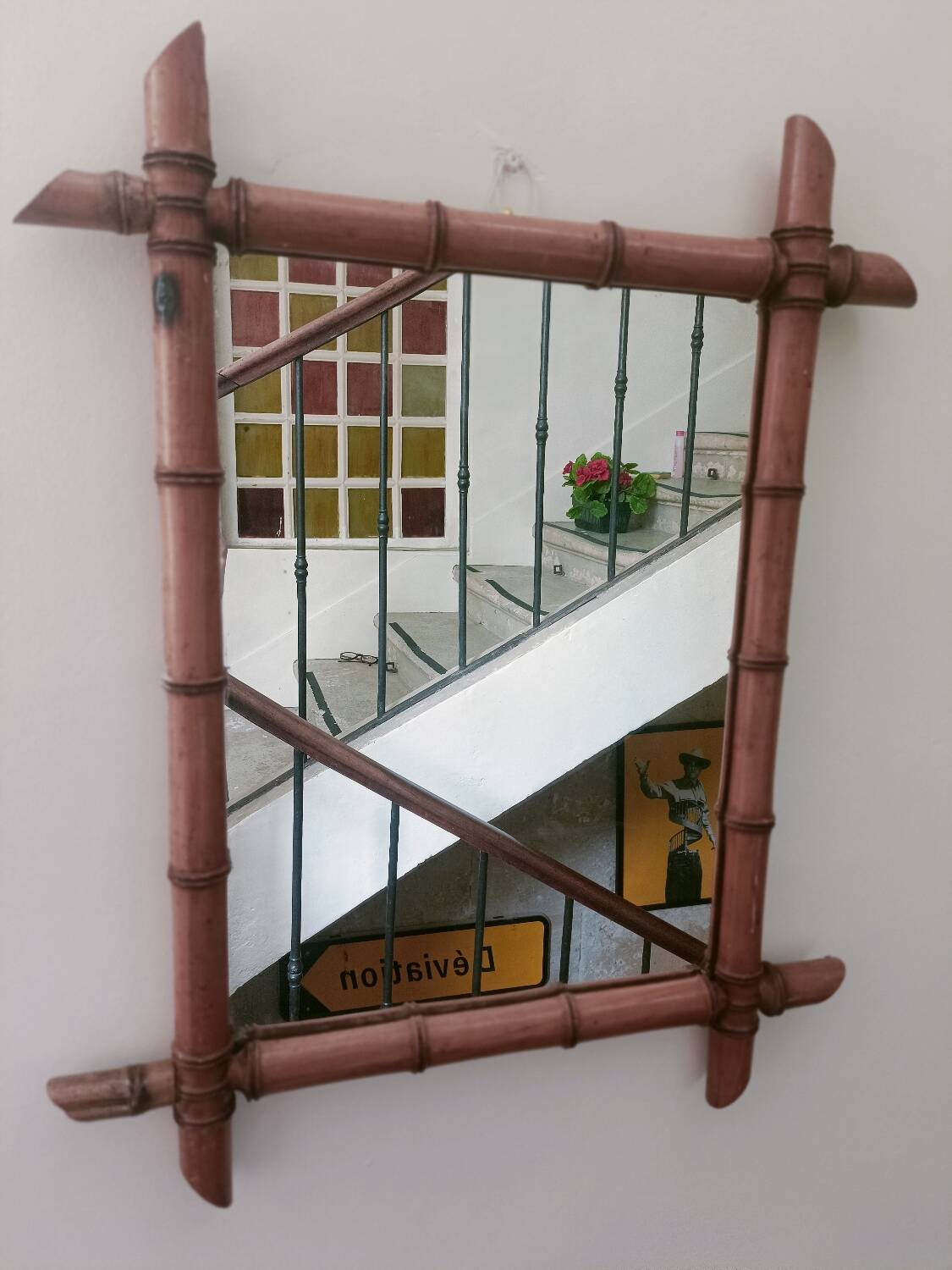 Mirror circa 1950 in bamboo imitation.