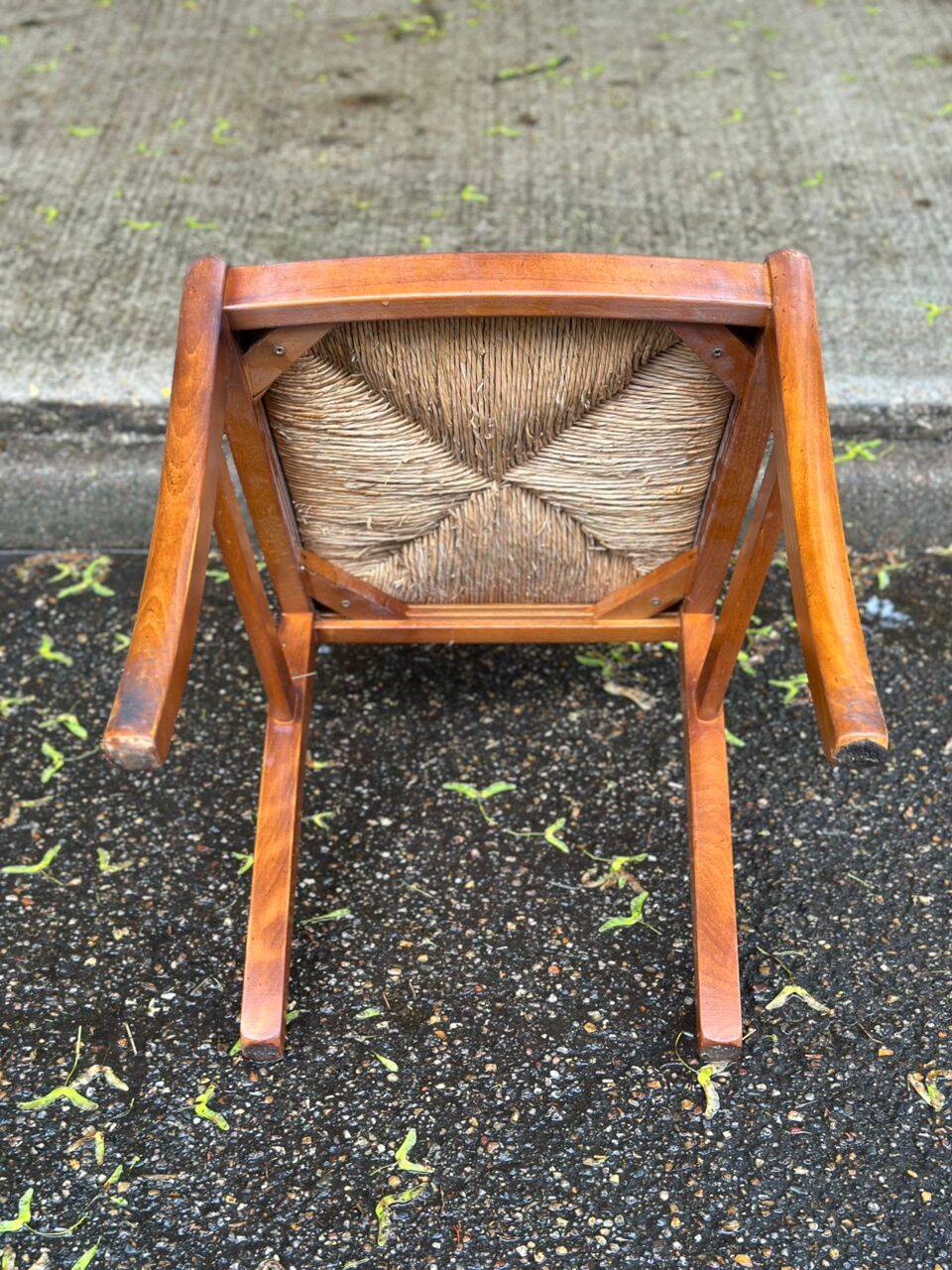 6 Directoire-style dining chairs in solid wood with rush seats from the 1960s.