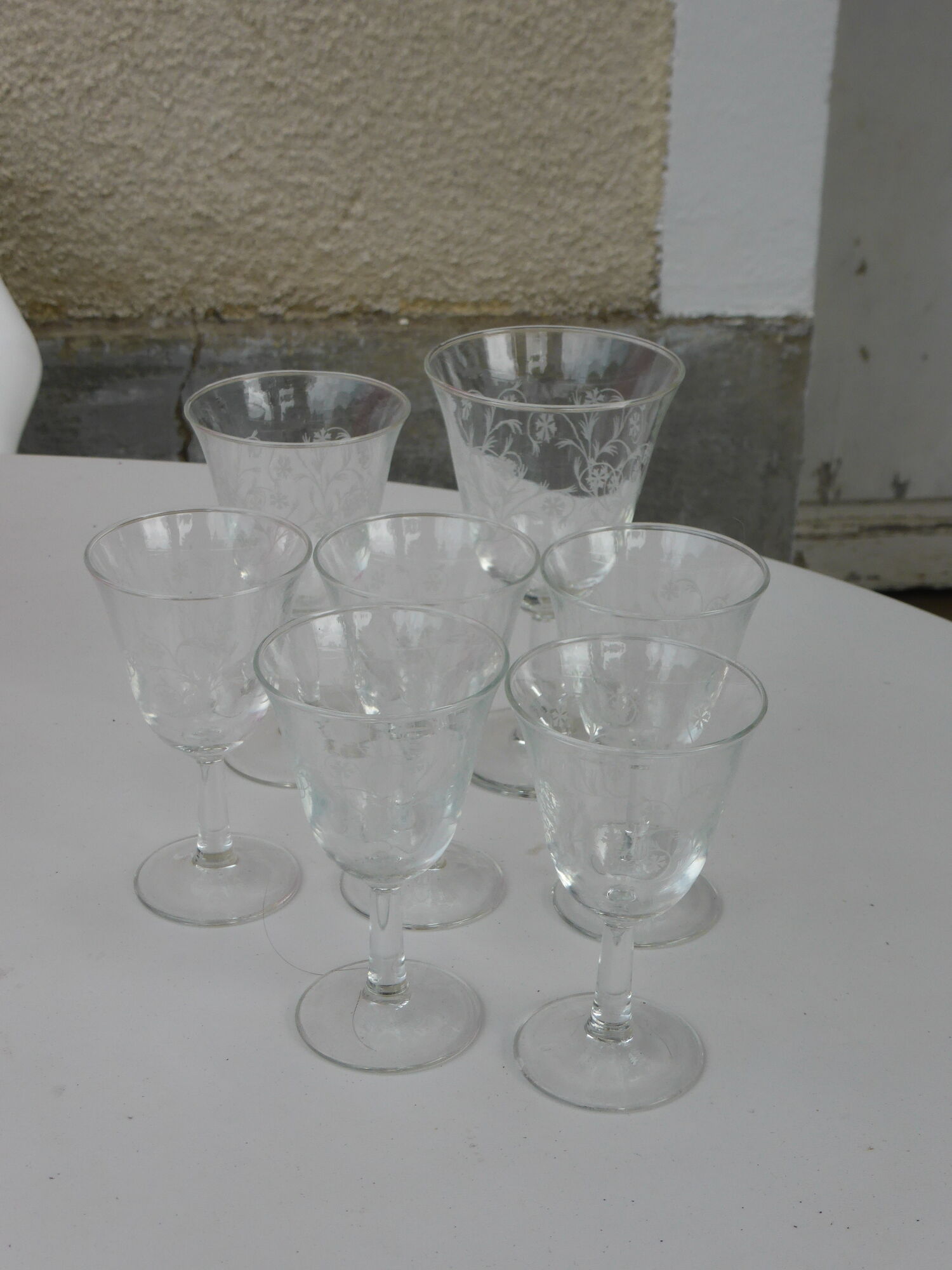 7 glasses the blueberries transparent glass and vintage white flowers 1960