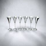 Set of six vintage chrome metal champagne flutes – 1970s