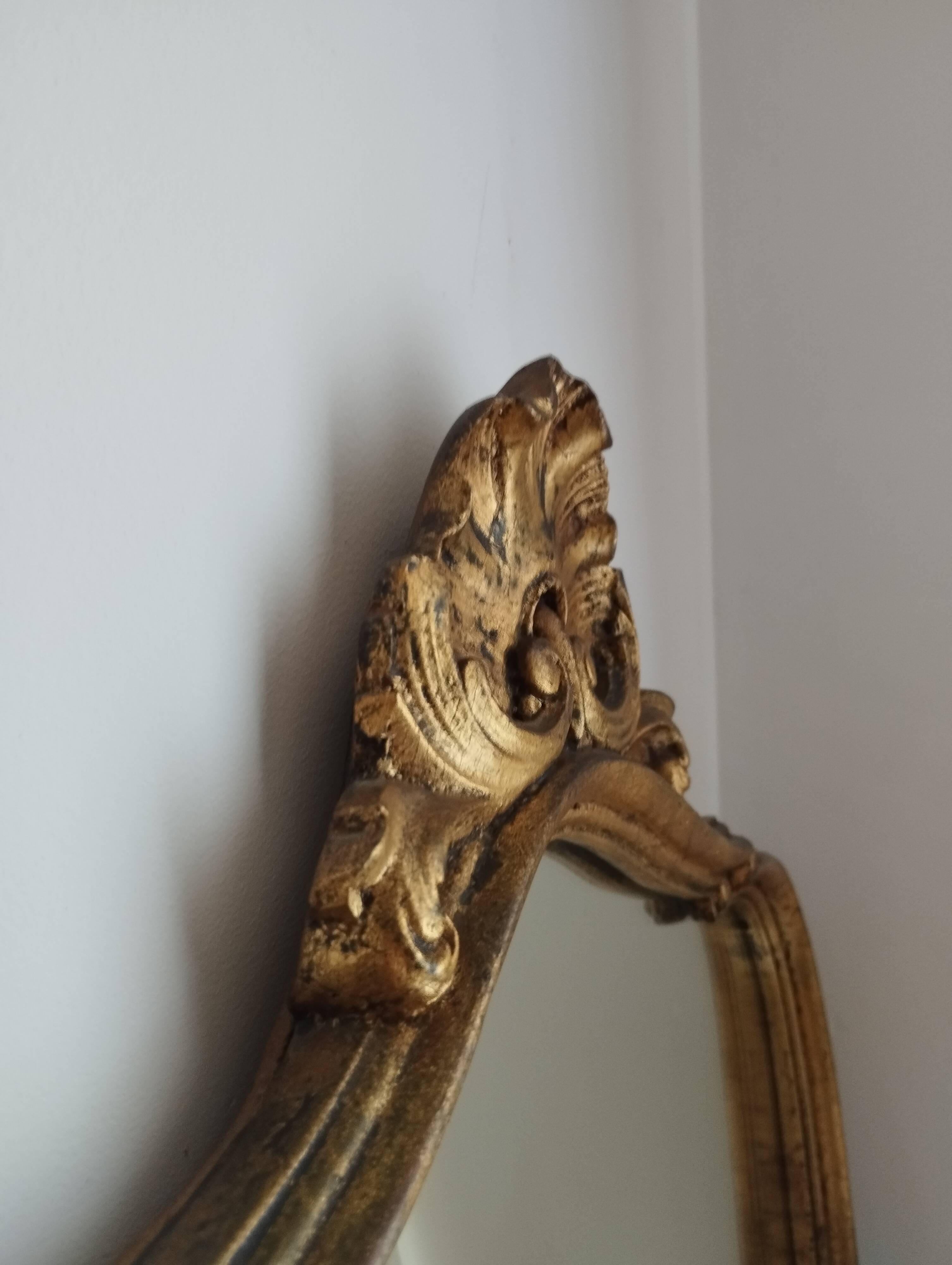 Antique large violin-shaped mirror in gilded wood, Rococo style, Louis XV (80x50 cm)