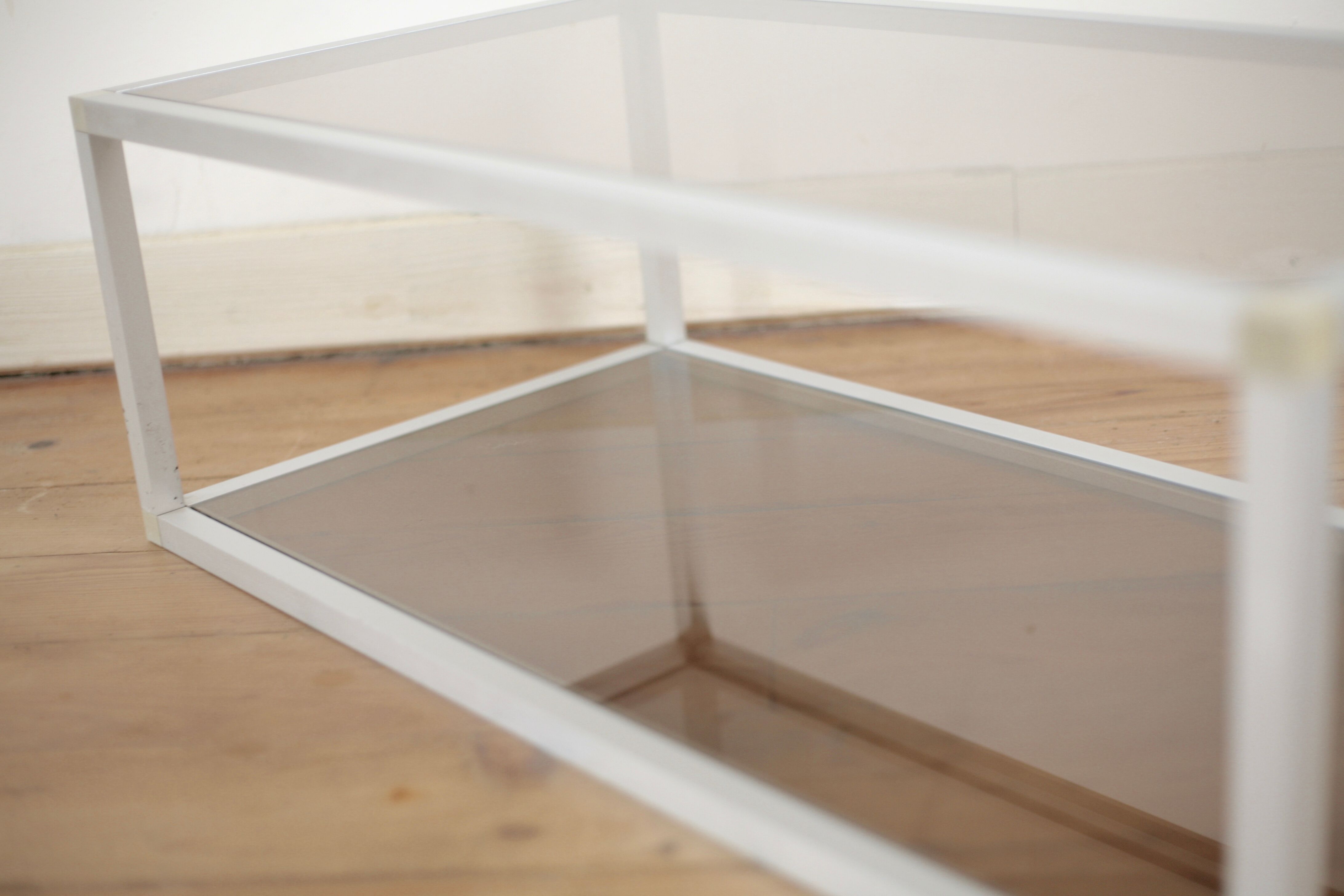 Aluminium coffee table and smoked glasses, France, circa 1980