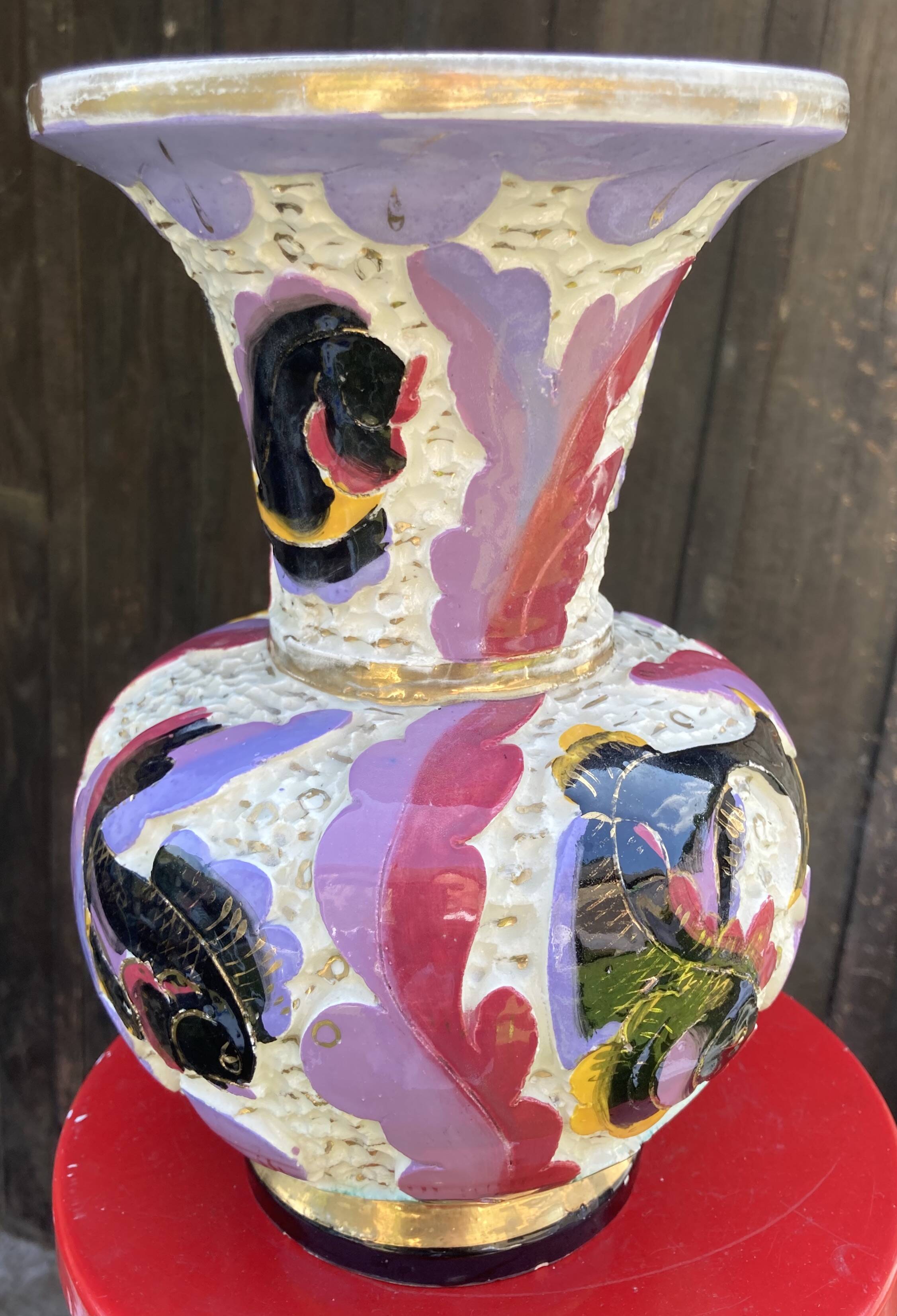 Monaco ceramic vase - Monte Carlo 1950s, fish decor - XXL dimensions