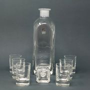 Italian vintage crystal decanter with 6 crystal glasses signed Luigi Bormioli 1970s