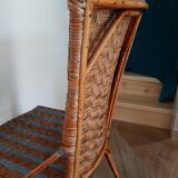 Vintage set of 2 garden woven rattan chairs - sky blue nets - 40