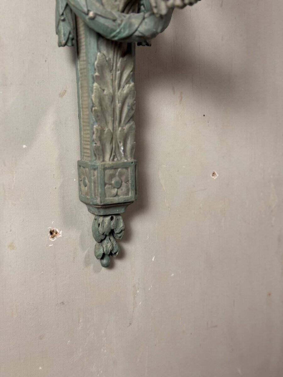 Pair of Louis XVI Style Wall Lights in Carved and Painted Wood, Circa 1900