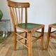 Pair of bistro chairs in light curved wood and green seat 1950s