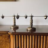 Brutalist brass pair of candle holders, France 1970