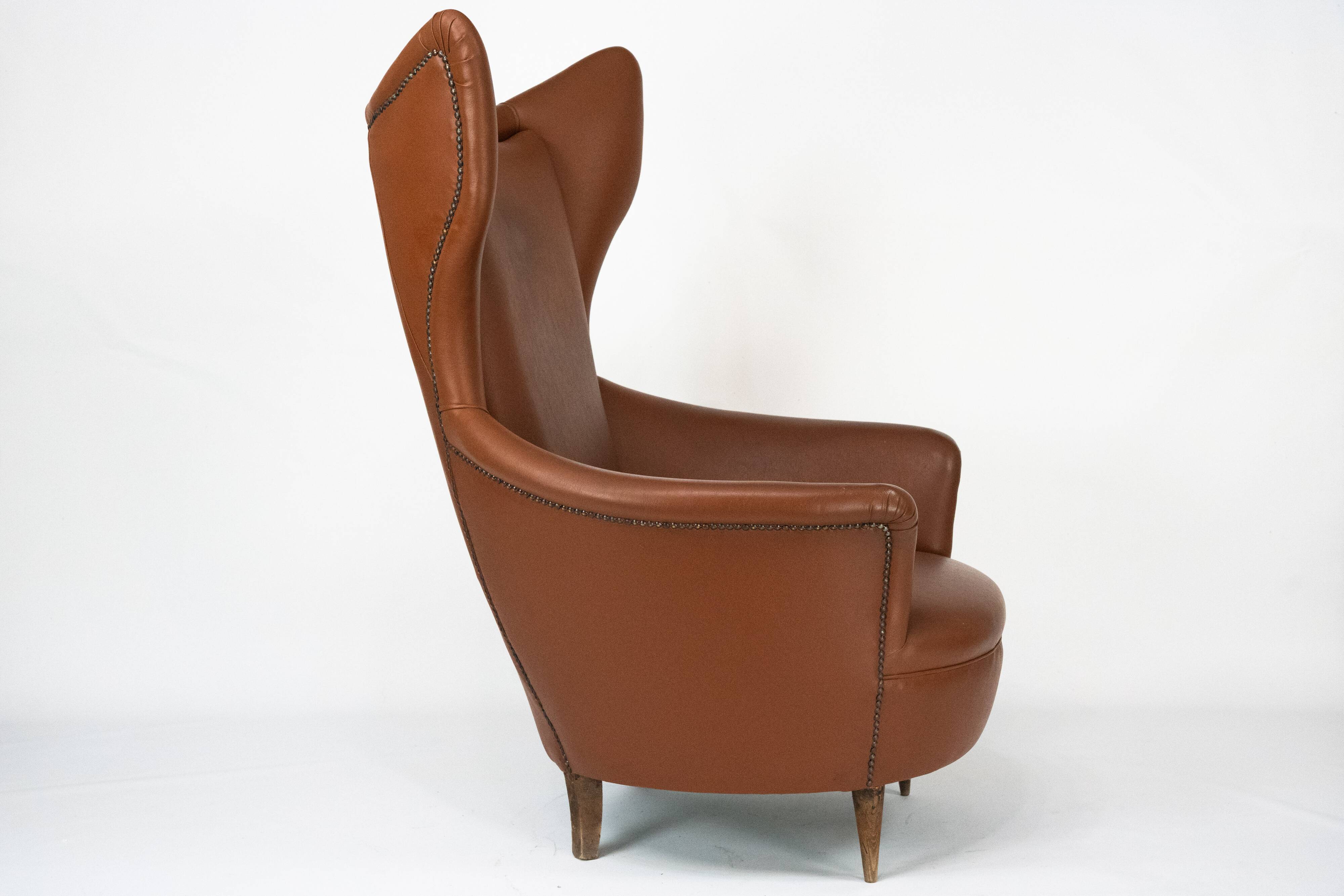 Mid-Century Italian Wingback Armchair in Leatherette, 1950s