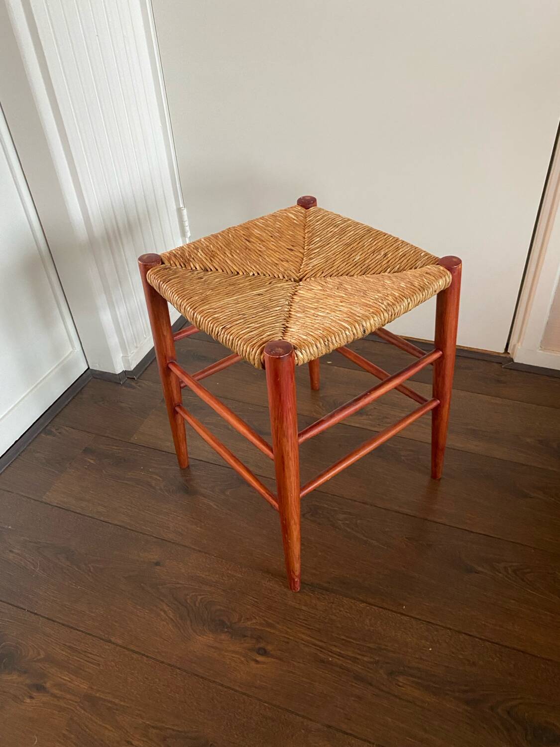 Mid-Century Wicker and Beech Stool, 1960s