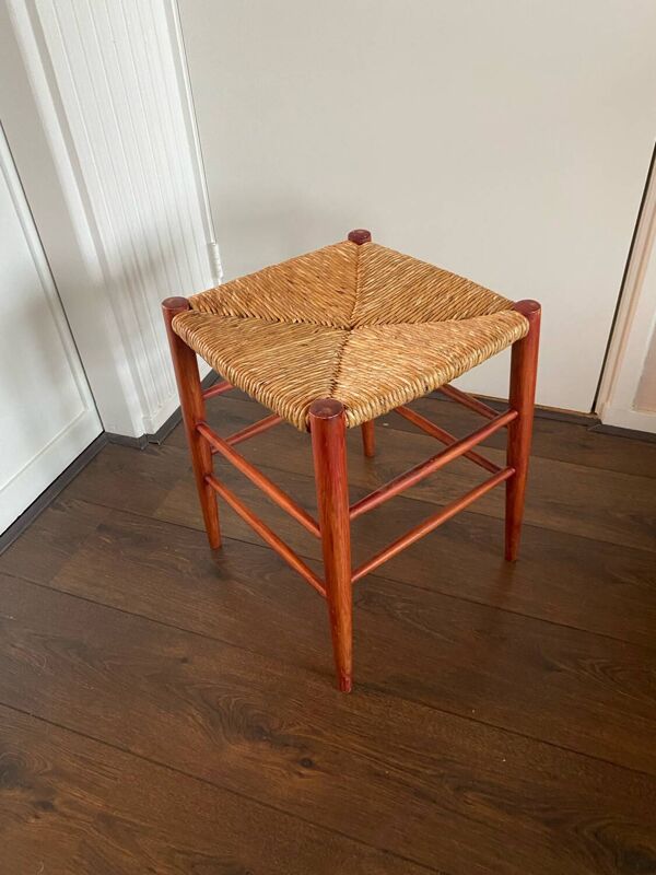 Tabouret en osier et hêtre du milieu du siècle, années 1960