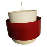 Vintage pendant light in white and red lacquered steel metal from the 70s