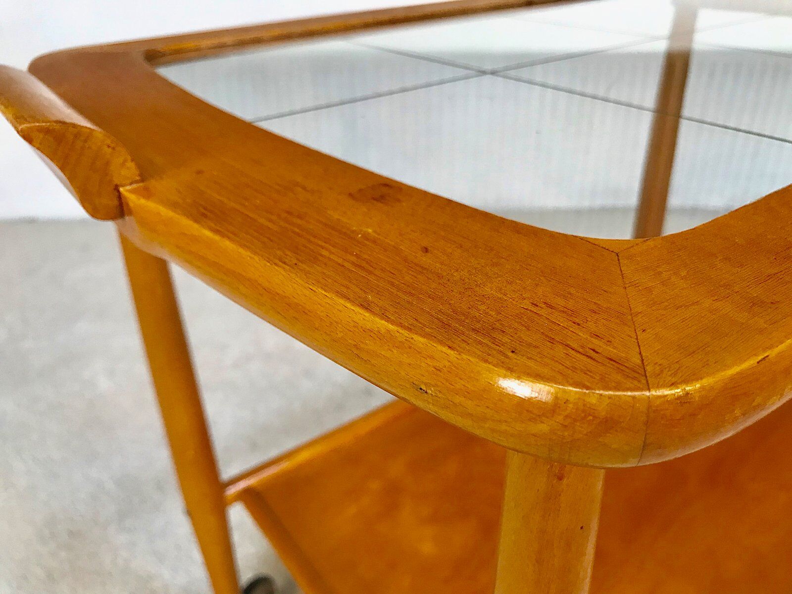 Mid-Century Modern Beech, Glass & Brass Serving Trolley, Germany 1950s