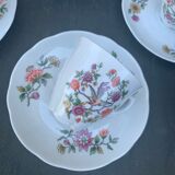 3 cups and 6 porcelain saucers FD Chauvigny bird motif and ancient flowers