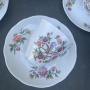 3 cups and 6 porcelain saucers FD Chauvigny bird motif and ancient flowers