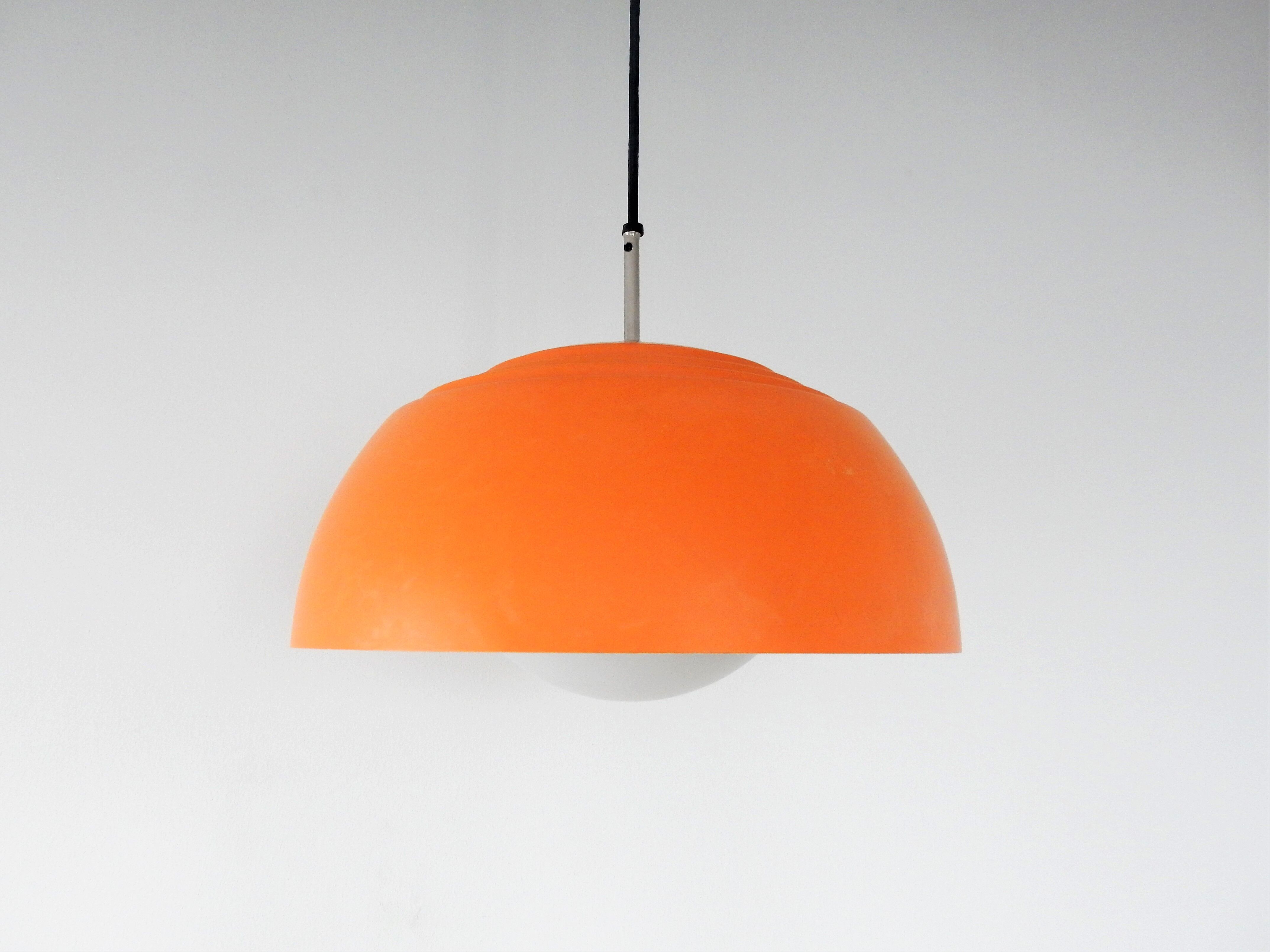 Swedish orange metal and glass pendant lamp by Hans-Agne Jakobsson, 1970s