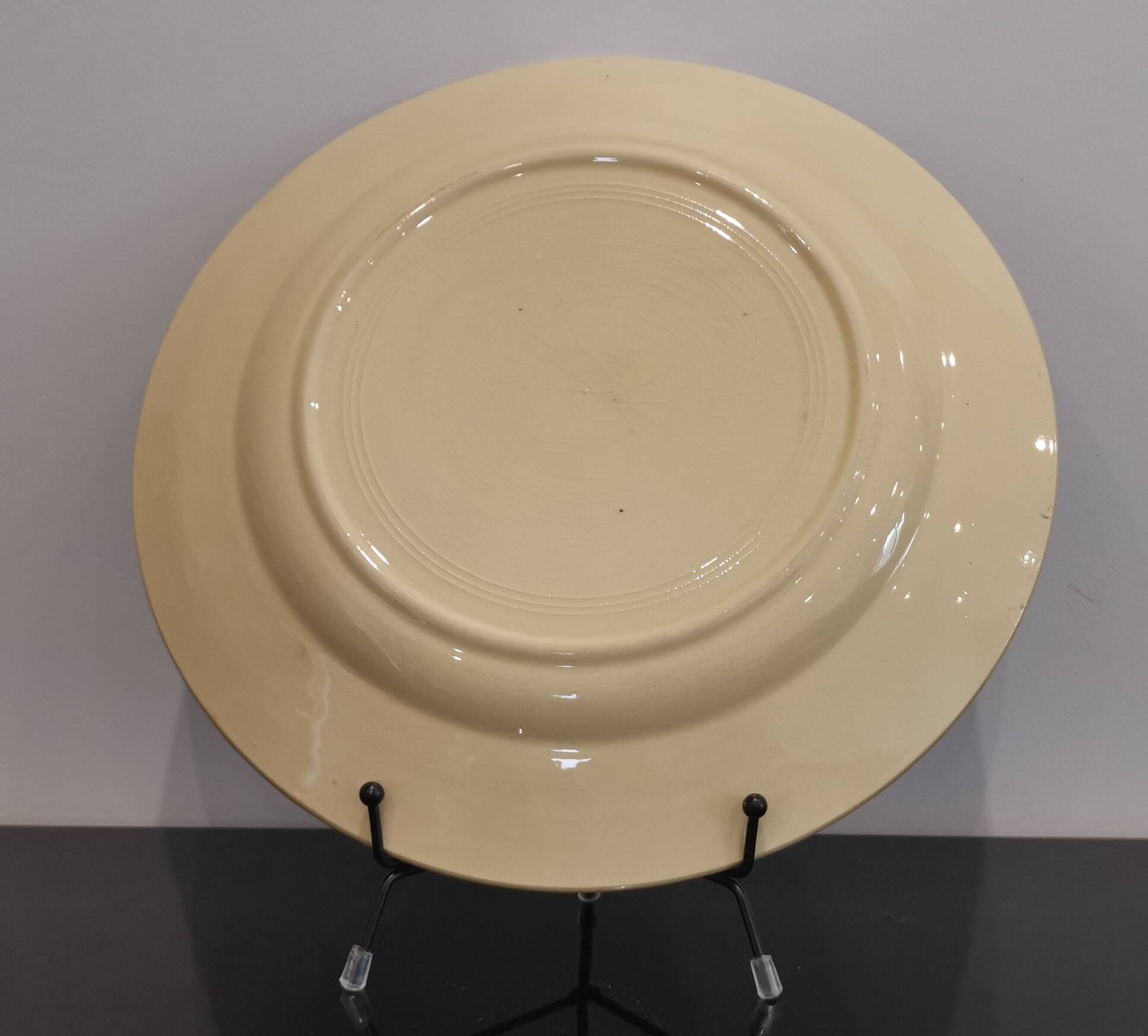 Old Terre de fer earthenware dish, hand painted