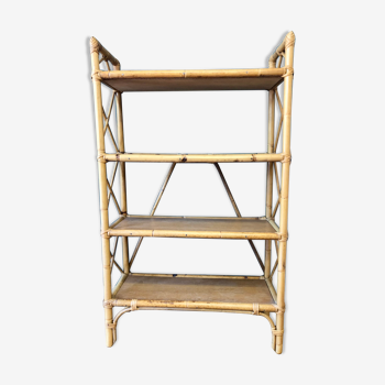 Rattan and bamboo shelf 70s