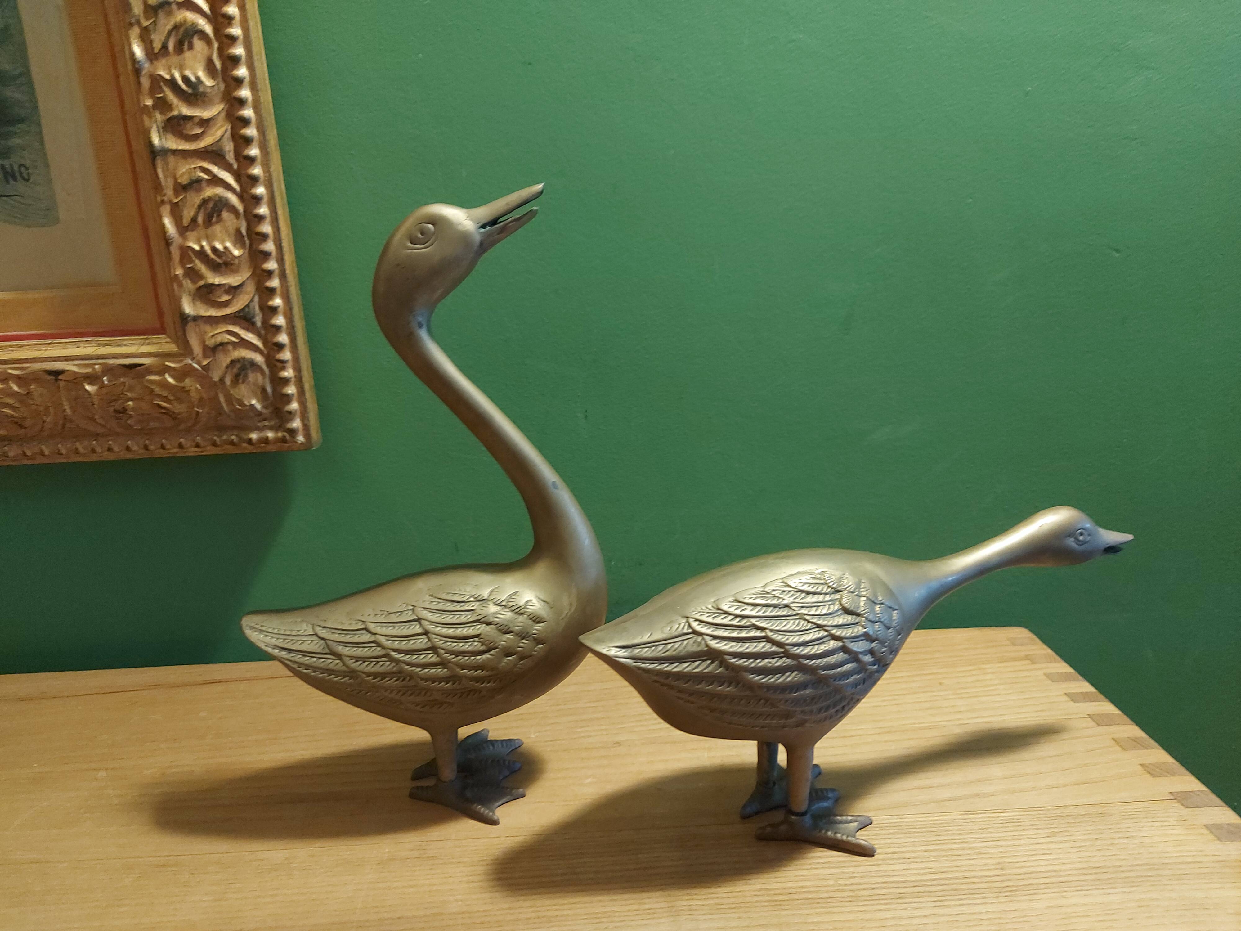 2 grands cygnes en laiton