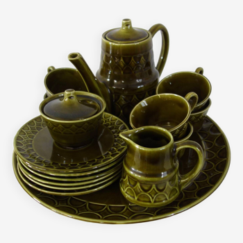 Coffee service for 6 people green ceramic 70s