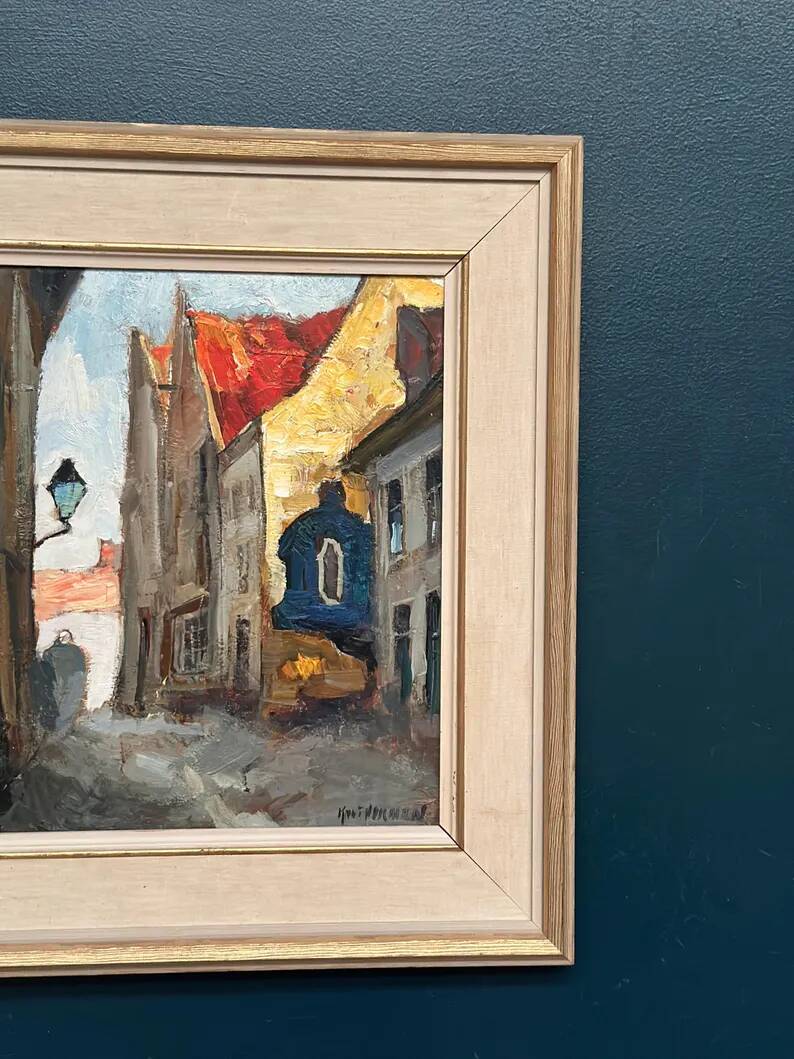Original Swedish Oil on Panel - "Alley" by Knut Norman - Signed - Vintage and Framed - 59 × 46 cm (23.2" × 18.1")
