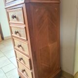 Walnut and burlap bedside table, 1900