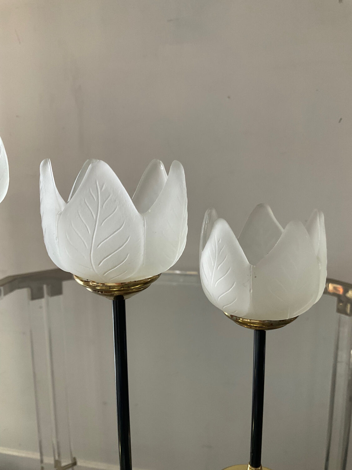 Trio of glass and metal candle holders