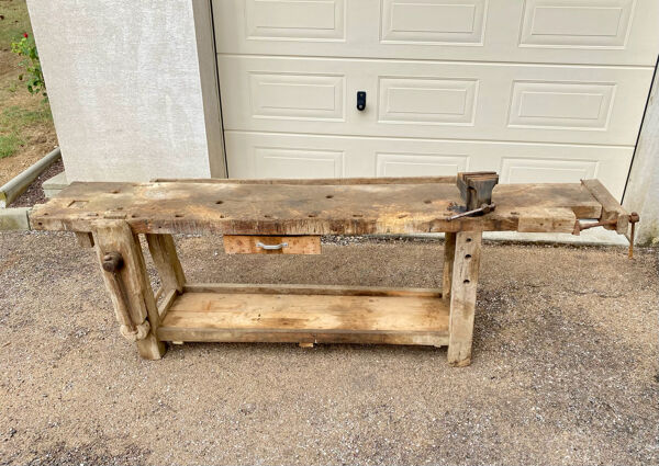 Etabli De Menuisier Français Ancien En Hêtre Massif – Début XXe