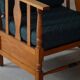 Art Nouveau, pair of oak lounge chairs, reupholstered in style fabric, 1920s.
