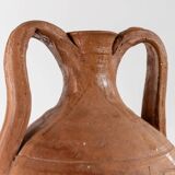Vintage terracotta amphora vase from the early 19th century, handmade Italian jug with two handles.