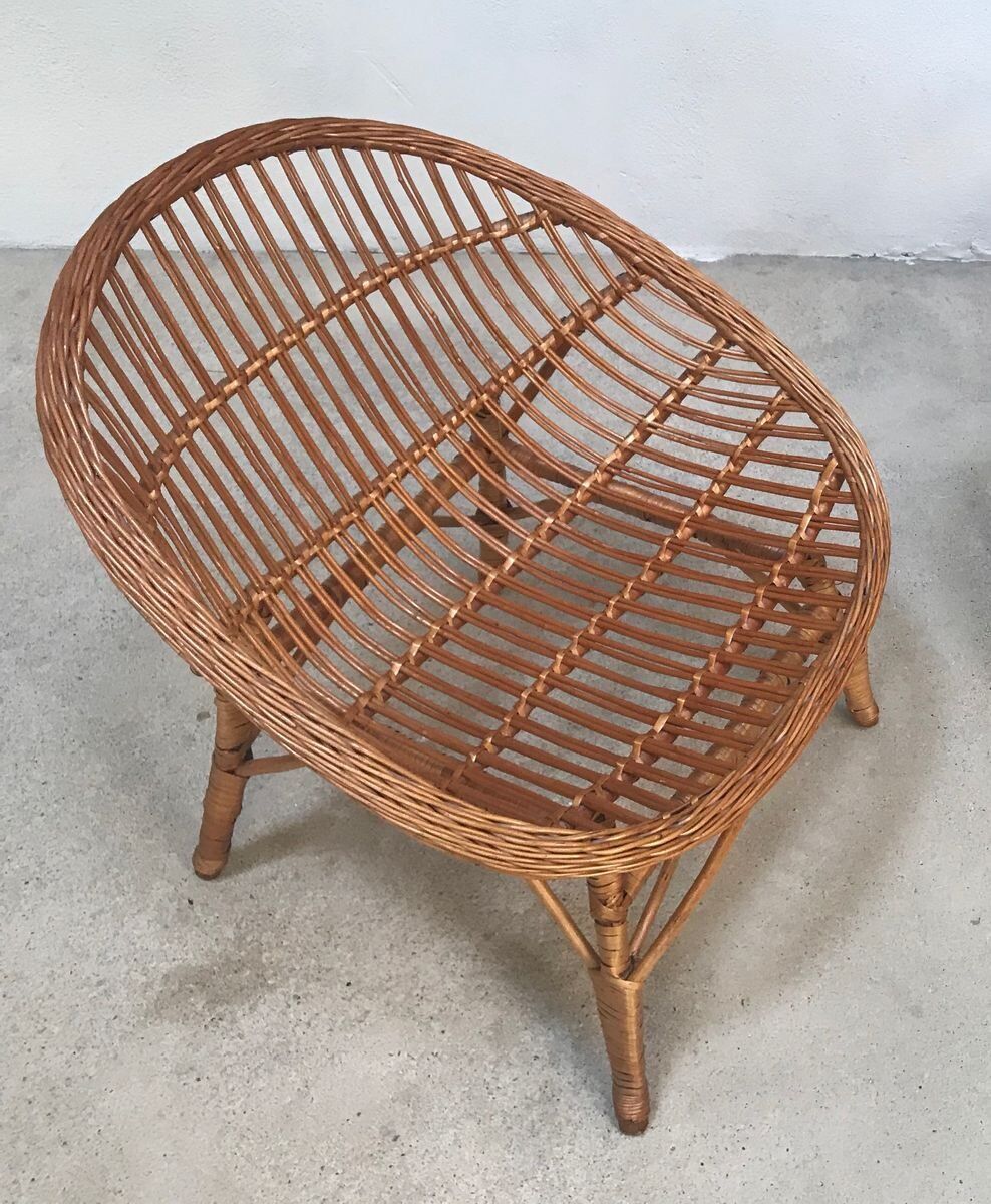 Easy Chair Hand-Woven in Wicker Rattan, Italy 1950s