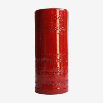 Cylindrical red ceramic vase by Aldo Londi for Bitossi, Italy
