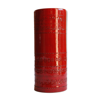 Cylindrical red ceramic vase by Aldo Londi for Bitossi, Italy