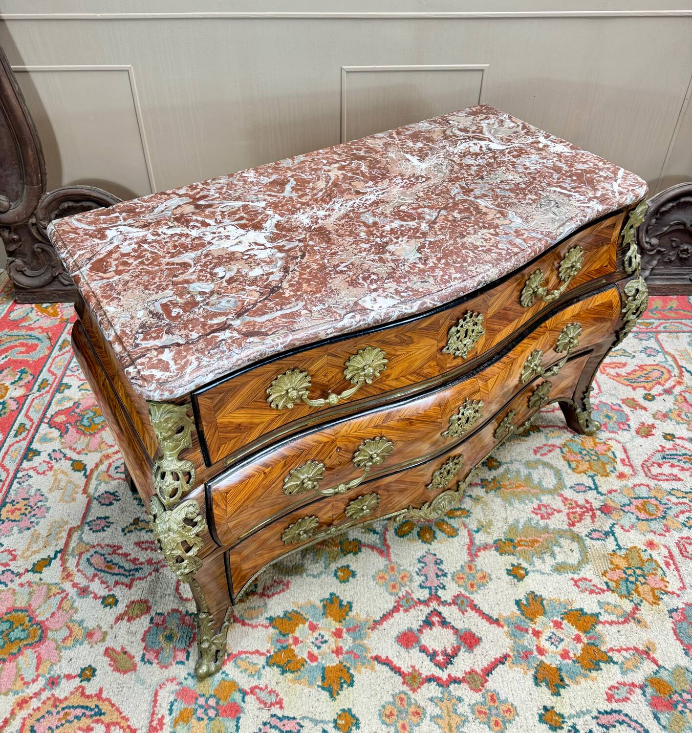 Commode tombeau En Marqueterie D’époque Régence Louis XV XVIII Eme Siècle