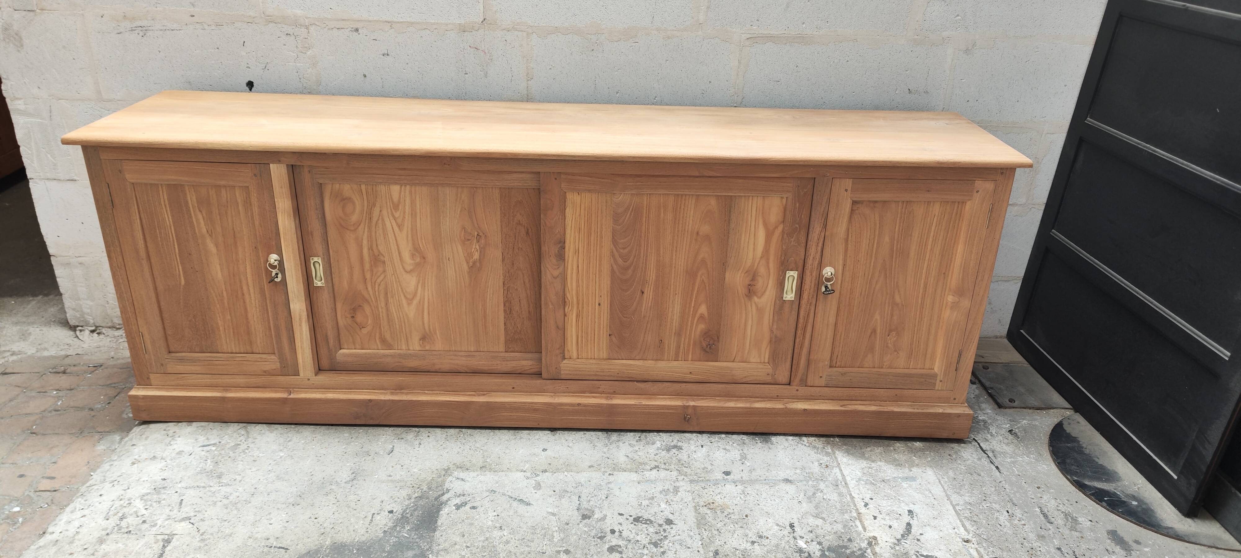 Large four-door row of industrial furniture in raw wood design