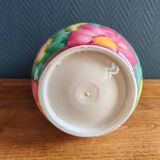Vintage Floral Ceramic Vase - Large Barbotine Vase with Pink Flowers
