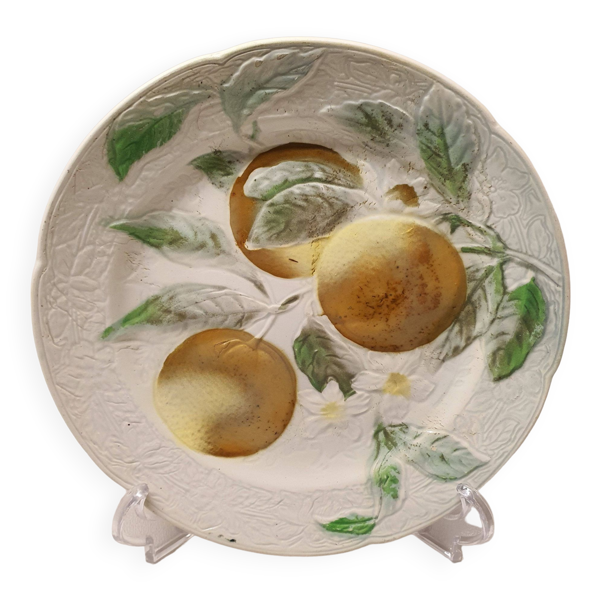 Decorative Plate Barbotine St Clément Made In France Vintage Orange Fruit Pattern