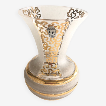 Vase en verre a bandes et motifs dorés Vintage