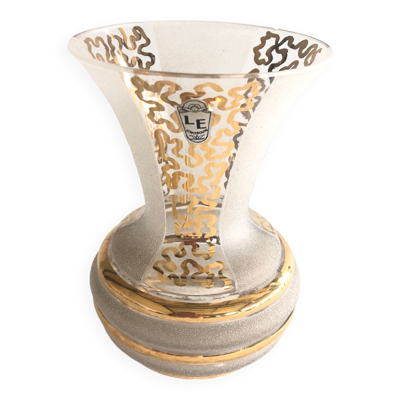 Vase en verre a bandes et motifs dorés Vintage