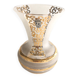 Glass vase with bands and golden patterns Vintage